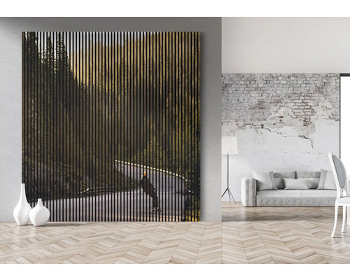 Innenaufnahme mit Akustikpaneel mit Waldmotiv