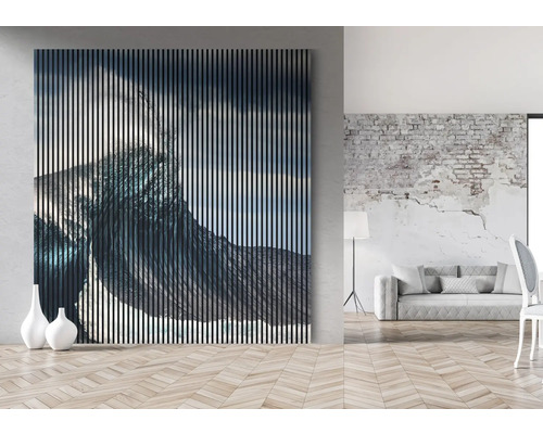 Dekorative Wandpaneele mit abstrakter Grafik im Wohnzimmer