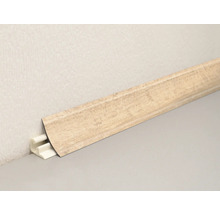 Sockelleiste mit Holzdekor und Befestigungsclip zur Wandmontage.