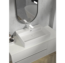 Modernes Badezimmer mit Aufsatzwaschbecken, Spiegel und Waschtischunterschrank