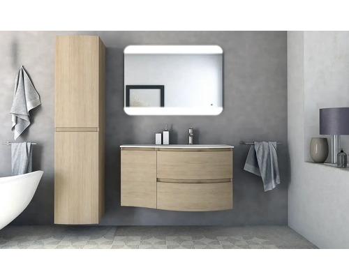 Modernes Badezimmer mit Waschtisch, Spiegelschrank und Hochschrank