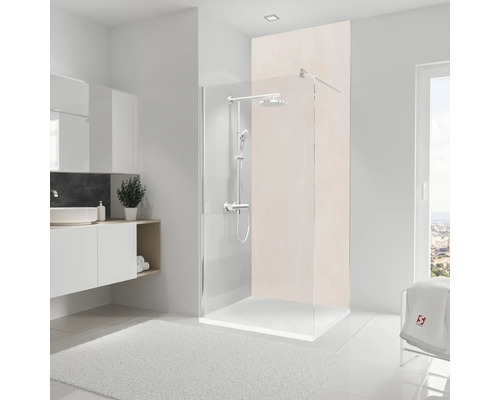 Duschrückwand SCHULTE DecoDesign Putzoptik 255 x 100 cm D1901025 540 Modernes Badezimmer mit Duschkabine, Waschtisch und weichem Teppich
