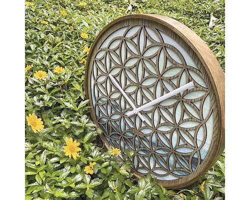 Dekorative Wanduhr mit Blumen des Lebens Muster und Holzrahmen