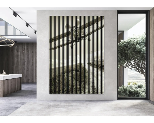 Dekoratives Wandpaneel mit Flugzeugmotiv in einem modern eingerichteten Raum