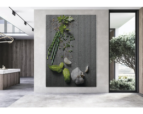 Dekoratives Wandpaneel mit Kräutermotiv in modernem Raum