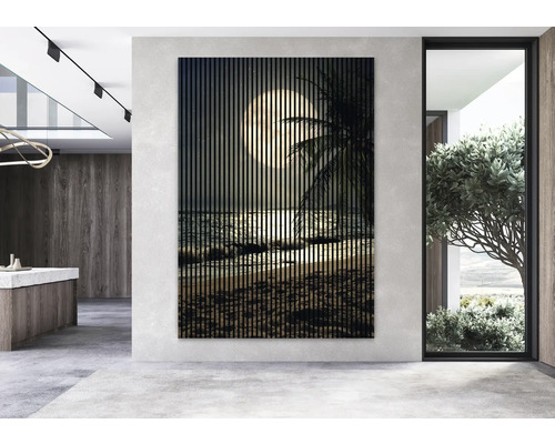 Dekorative Wandverkleidung mit Strandmotiv im modernen Wohnraum.