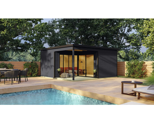 Gartenhaus Outdoor Life Domeo 6 Loggia inkl. Fußboden, Terrasse 500 x 500 cm carbongrau