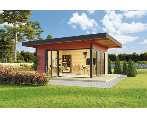 Gartenhaus Outdoor Life Domeo 9 inkl. Fußboden 450 x 450 cm schwedenrot