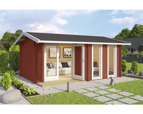 Gartenhaus Outdoor Life Hampshire inkl. Fußboden 480 x 376,1 cm schwedenrot Holz Gartenhaus mit Doppeltür und Fenstern im Garten