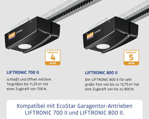 Zwei EcoStar Garagentorantriebe LIFTRONIC 700 II und LIFTRONIC 800 II mit Garantie