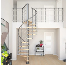 Raumbild mit Wendeltreppe aus Metall und Holz