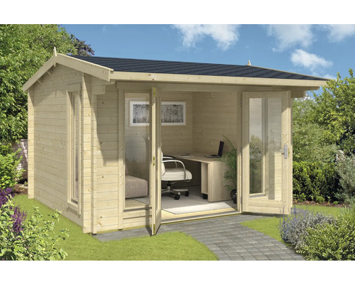 Holz Gartenhaus mit Büroausstattung im Garten