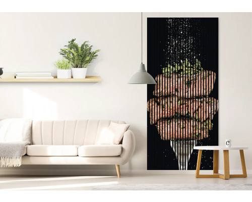 Wandbild mit Motiv von Fleisch auf einer Gabel im Wohnzimmer