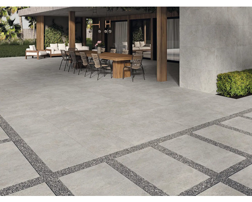 Feinsteinzeug Terrassenplatte Rock Grey rektifizierte Kante 120 x 60 x 2 cm