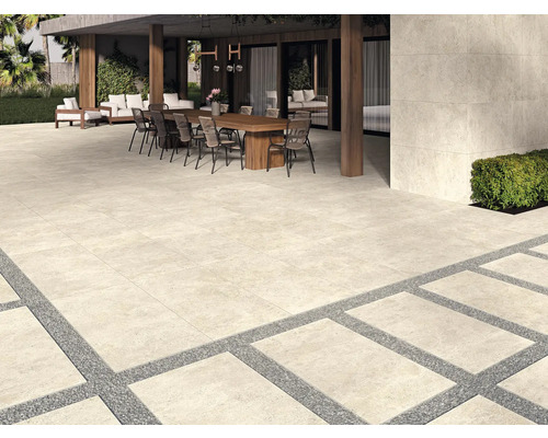 Feinsteinzeug Terrassenplatte Rock beige rektifizierte Kante 120 x 60 x 2 cm