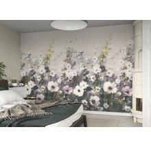 Schlafzimmer mit Fototapete mit Blumenmuster