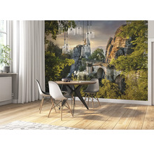 Esszimmer mit Fototapete mit Steinbrücke und Felsformationen