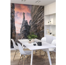 Esszimmer mit Fototapete einer Felsformation