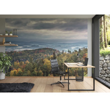 Modernes Büro mit Fototapete, Schreibtisch und Bürostuhl