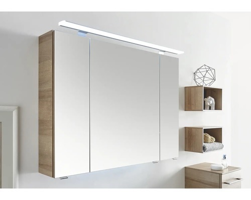 Spiegelschrank mit Beleuchtung und Holzstruktur