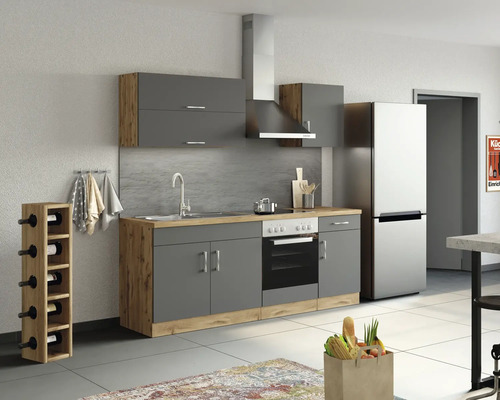 Held Möbel Küchenzeile mit Geräten Sorrento 210 cm anthrazit matt zerlegt Variante reversibel