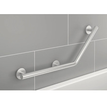 Haltegriff aus Edelstahl an gefliester Wand im Badezimmer
