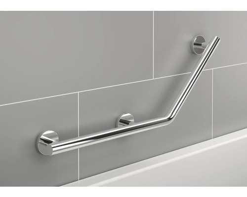 Winkel-Haltegriff aus Metall an einer Badezimmerwand montiert