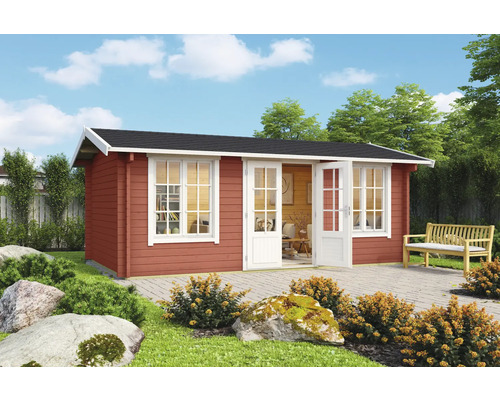 Gartenhaus Outdoor Life Pembrokeshire 53 inkl. Fußboden 540 x 345,8 cm schwedenrot Holzgartenhaus mit Fenstern und Doppeltür im Garten