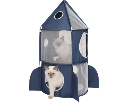 Katzen-Spielzelt im Raketen-Design mit zwei Katzen