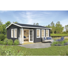 Gartenhaus aus Holz mit Terrasse und Gartenmöbeln