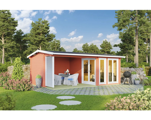 Gartenhaus Outdoor Life Torquay 44 inkl. Fußboden, Terrasse 575 x 370 cm schwedenrot