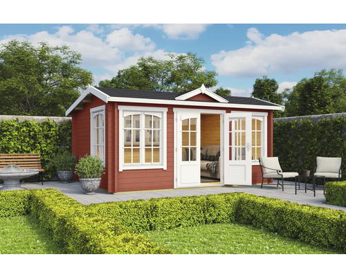 Gartenhaus Outdoor Life Windsor 44 inkl. Fußboden 440 x 340,2 cm schwedenrot Gartenhaus aus Holz mit Doppeltür und Fenstern im Außenbereich