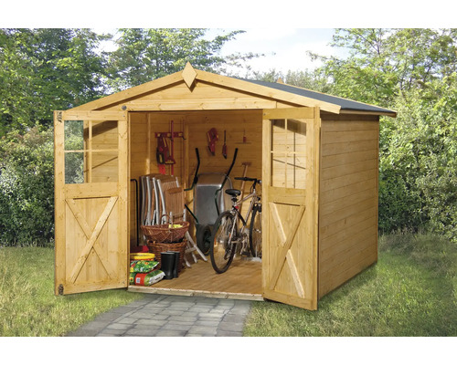 Gartenhaus weka 316 Gr. 4 inkl. Fußboden 290 x 273 cm lasiert Offener Holzgarten Schuppen mit Gartengeräten