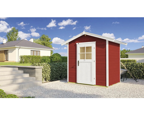 Gartenhaus weka 223 Gr. 1 inkl. Fußboden 260 x 178 cm rot Roter Holzgarten Schuppen mit weißer Tür und Dach