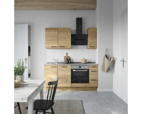 NOBILIA Küchenzeile mit Geräten Natur 180 cm eiche sierra matt vormontiert Variante rechts