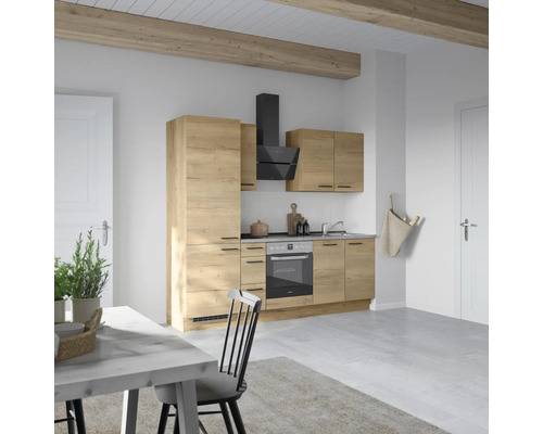 NOBILIA Küchenzeile mit Geräten Natur 240 cm Frontfarbe eiche sierra matt Korpusfarbe eiche sierra Variante links