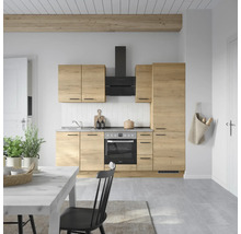Küche mit Holzfronten, Dunstabzugshaube und Esstisch im modernen Stil