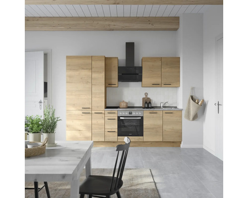 NOBILIA Küchenzeile mit Geräten Natur 270 cm eiche sierra matt vormontiert Variante links