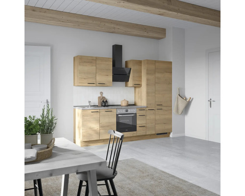 NOBILIA Küchenzeile mit Geräten Natur 270 cm Frontfarbe eiche sierra matt Korpusfarbe eiche sierra Variante rechts