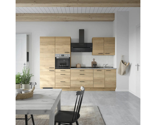 NOBILIA Küchenzeile mit Geräten Natur 300 cm eiche sierra matt vormontiert Variante links