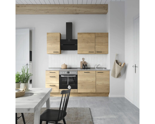 NOBILIA Küchenzeile mit Geräten Natur 210 cm eiche sierra matt vormontiert Variante links