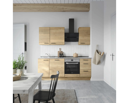 NOBILIA Küchenzeile mit Geräten Natur 210 cm eiche sierra matt vormontiert Variante rechts