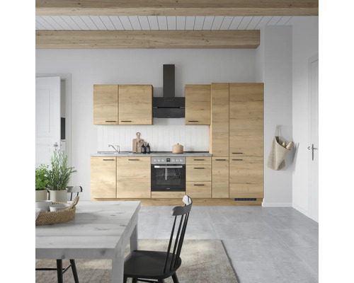 NOBILIA Küchenzeile mit Geräten Natur 300 cm eiche sierra matt vormontiert Variante rechts