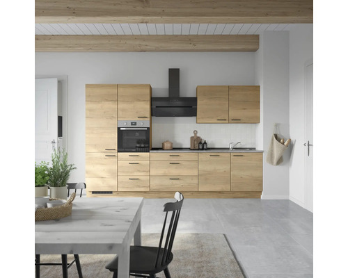 NOBILIA Küchenzeile mit Geräten Natur 330 cm eiche sierra matt vormontiert Variante links