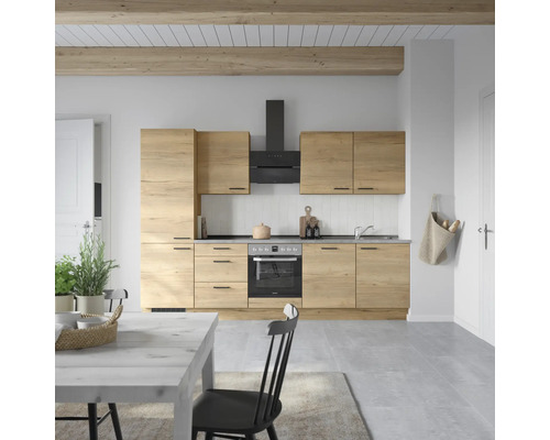 NOBILIA Küchenzeile mit Geräten Natur 300 cm eiche sierra matt vormontiert Variante links