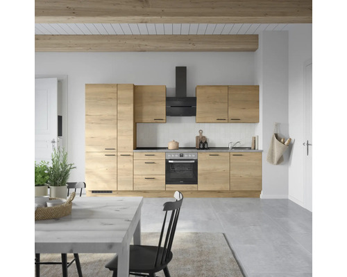 NOBILIA Küchenzeile mit Geräten Natur 330 cm eiche sierra matt vormontiert Variante links