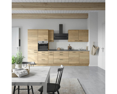 NOBILIA Küchenzeile mit Geräten Natur 360 cm eiche sierra matt vormontiert Variante links