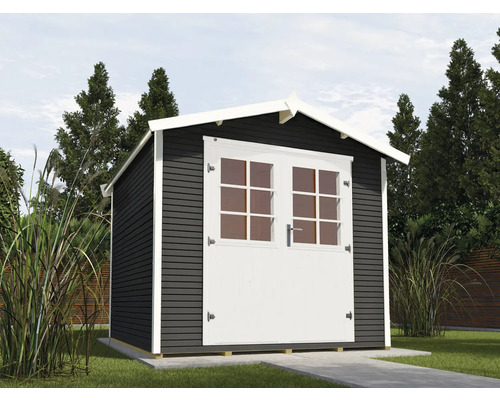 Gartenhaus weka 218 Gr. 3 inkl. Fußboden 320 x 269 cm anthrazit Gartenhaus mit Doppeltür und Holzverkleidung