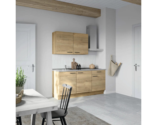 NOBILIA Küchenzeile mit Geräten Natur 180 cm Frontfarbe eiche sierra matt Korpusfarbe eiche sierra Variante rechts