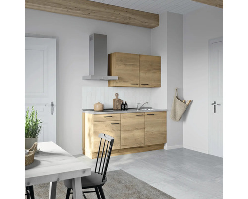 NOBILIA Küchenzeile mit Geräten Natur 180 cm Frontfarbe eiche sierra matt Korpusfarbe eiche sierra Variante links